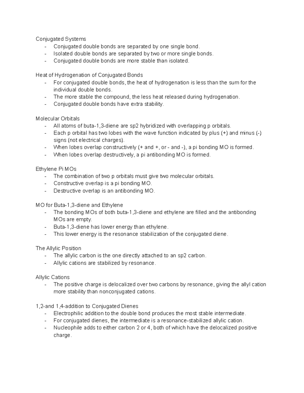 Chapter 15 Lecture Notes (Organic Chem 2) - Conjugated Systems ...