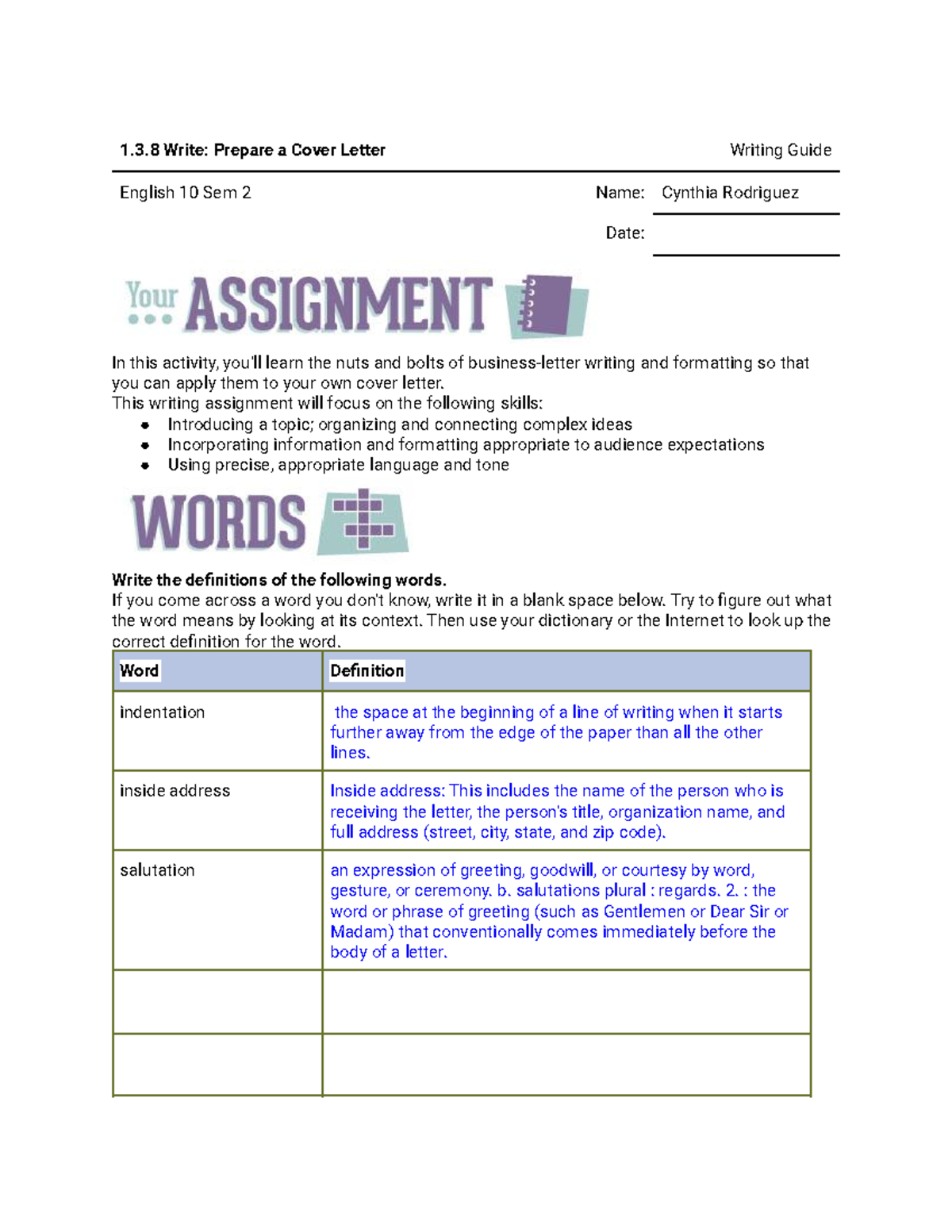 1.3.8 Write Prepare a Cover Letter - 1.3 Write: Prepare a Cover Letter ...