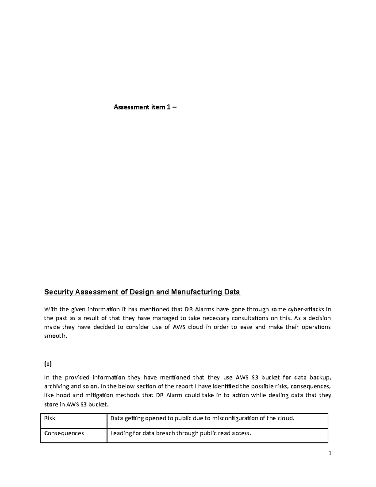 Ass 2 draft - assignemt - Assessment item 1 – Security Assessment of ...