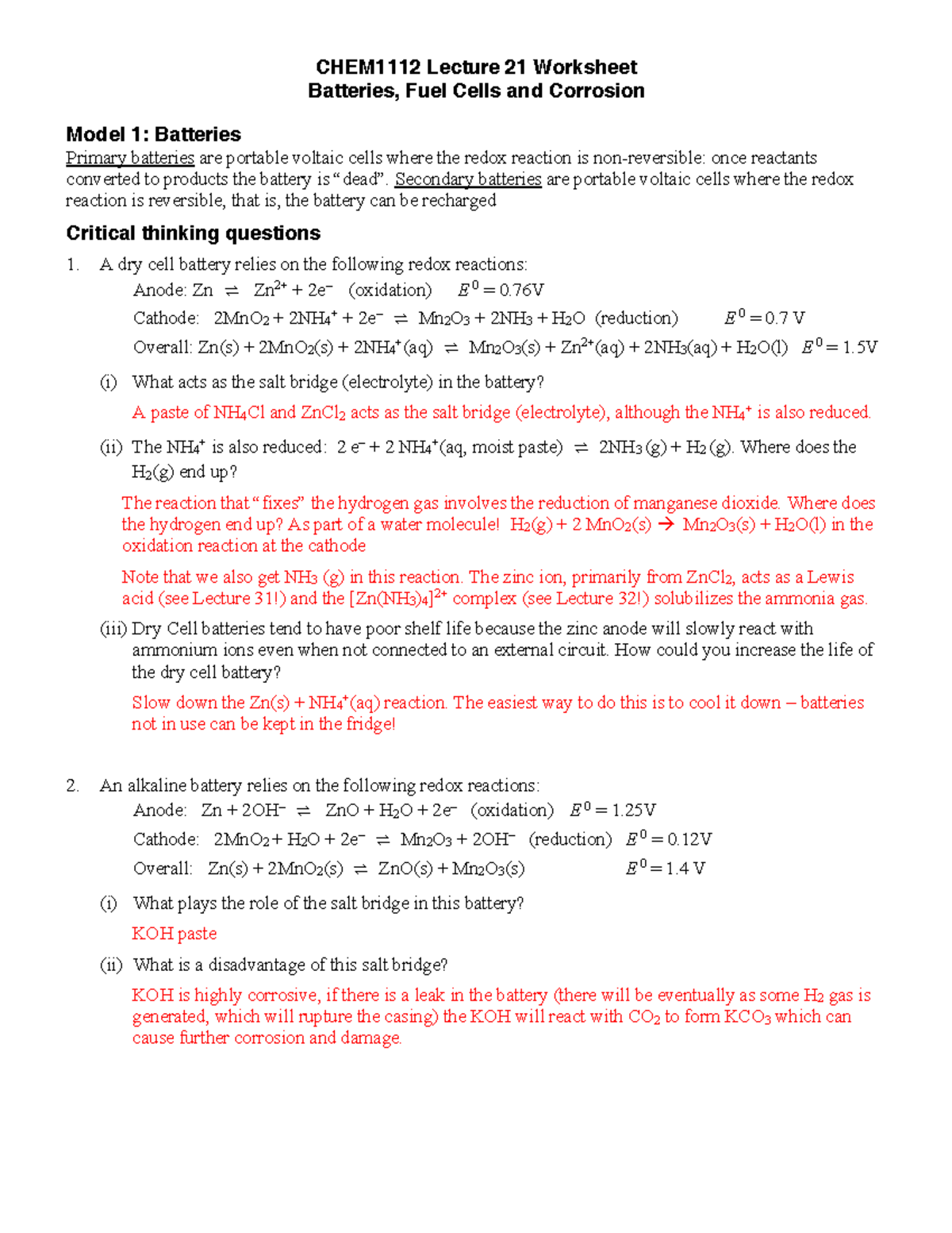 Answers for L21 worksheetAnswers for L21 worksheetAnswers for L21 worksheet  - CHEM1112 Lecture 21 - Studocu