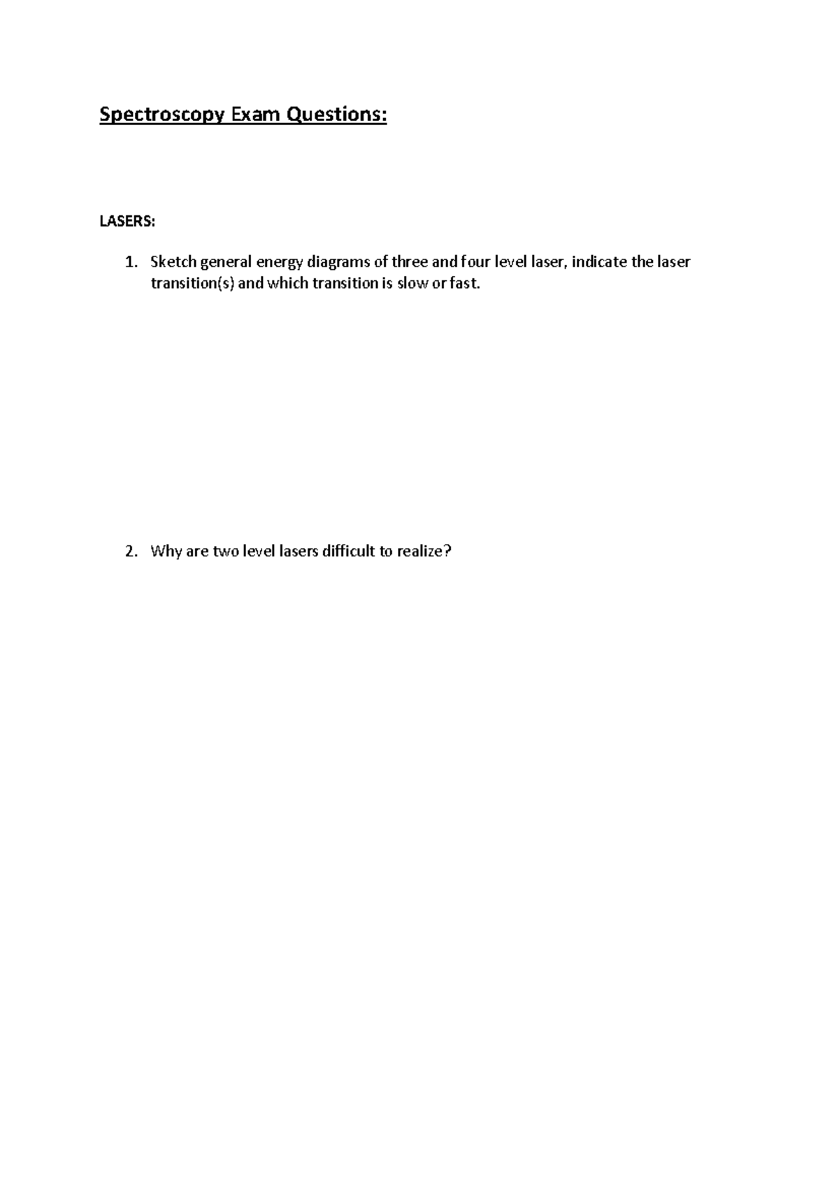 Spektroskopie Aufgaben Spectroscopy Exam Questions LASERS Sketch