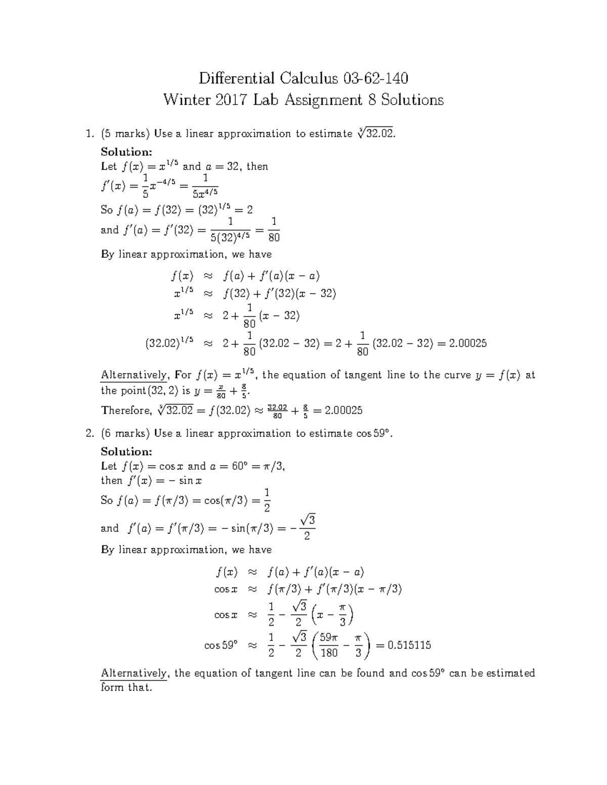 Lab 8-solution - Professor Serker - Differential Calculus 03-62-140 ...