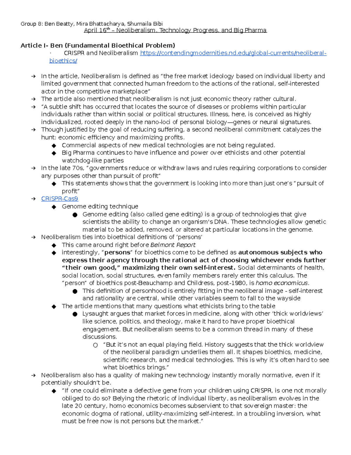 Outline Of Readings For The Class On Neoliberalism, Technology Progress ...