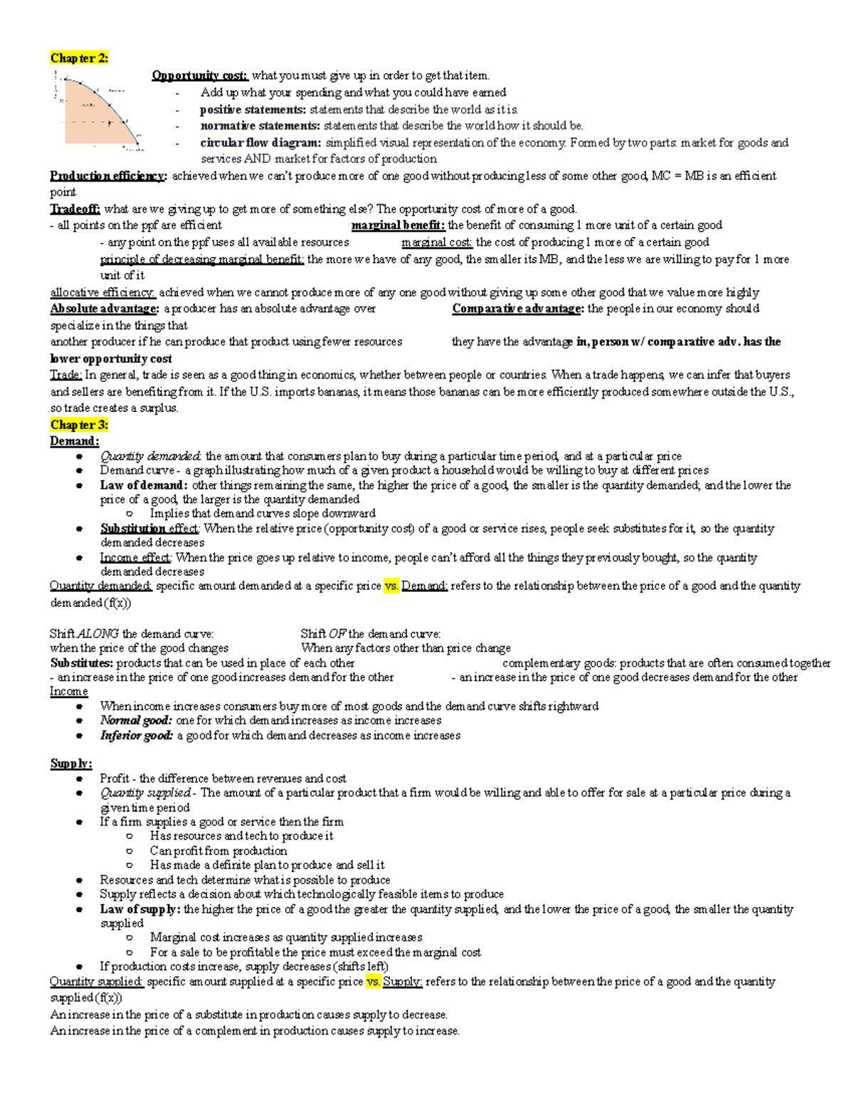 Econ Sheet TEST 1 - Chapter 2: Opportunity cost: what you must give up ...