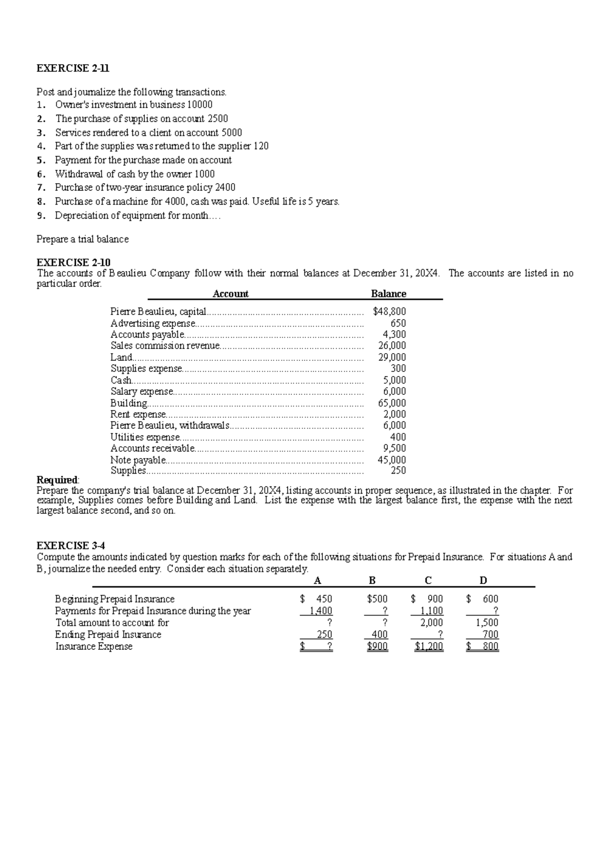 2. - Accounting Course. It Includes Questions Regarding T Tables 