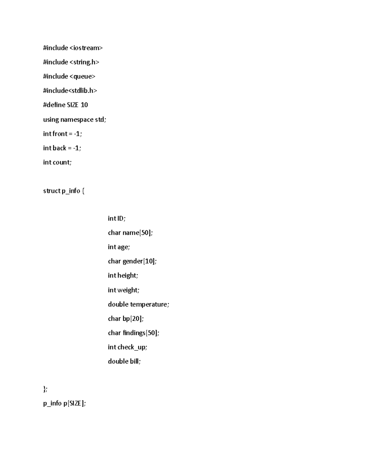 C++ Hospital System - #include #include #include #include #define SIZE ...
