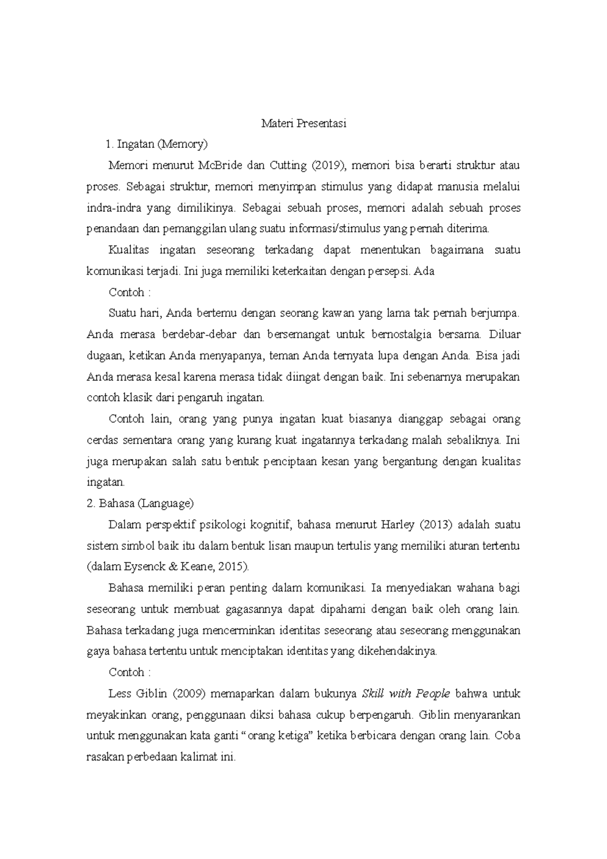 Bahasa Dan Memori - Materi Presentasi Ingatan (Memory) Memori Menurut ...