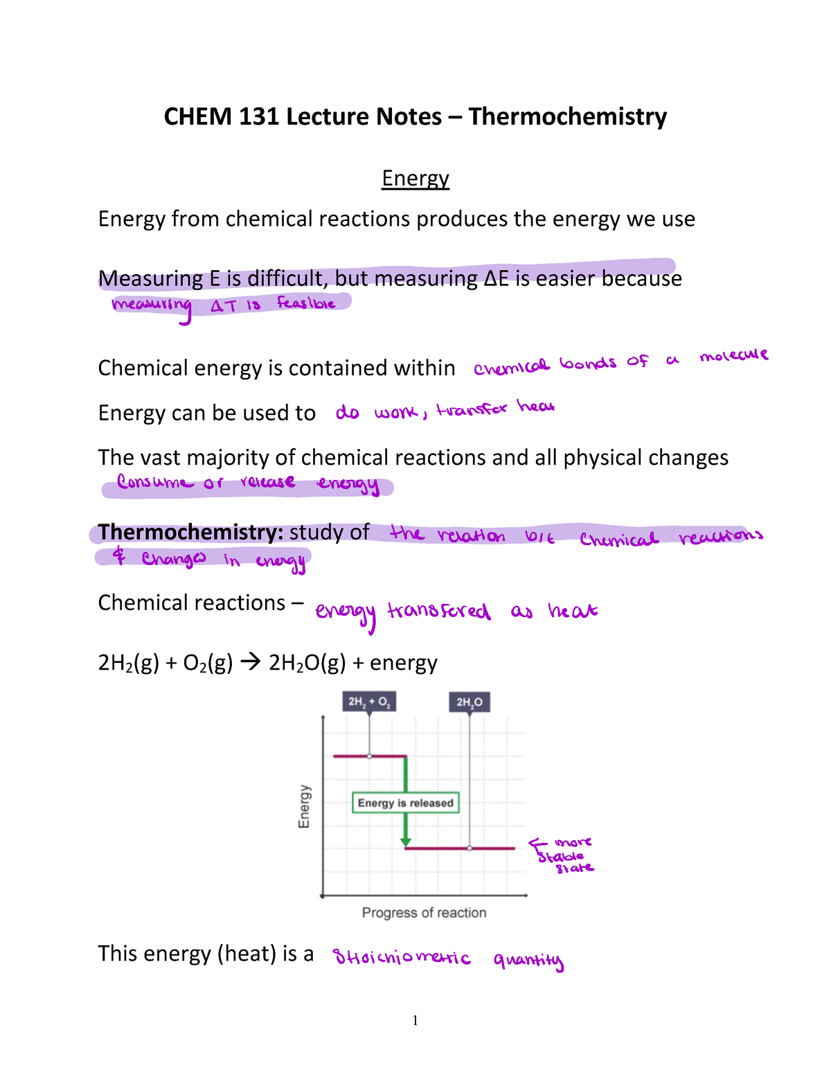 Thermochemistry Guided Notes - CHEM 131 Lecture Notes – Thermochemistry ...