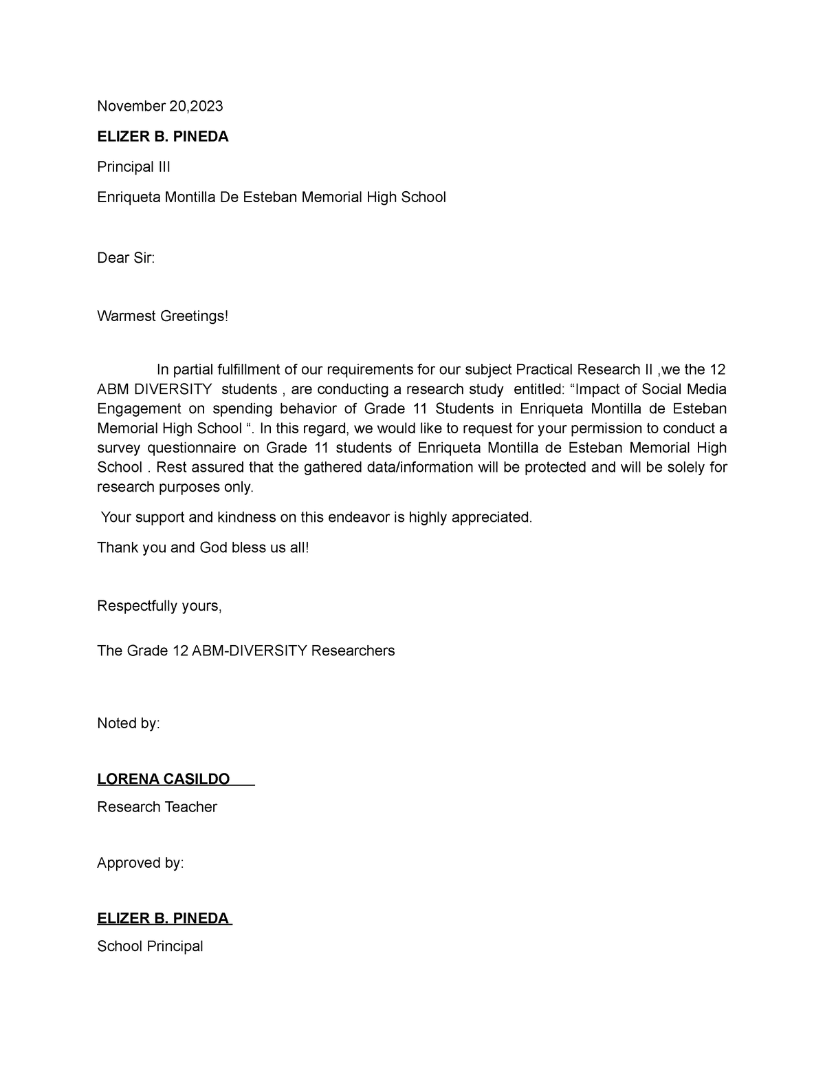 Letter-to-the-Principal - November 20, ELIZER B. PINEDA Principal III ...