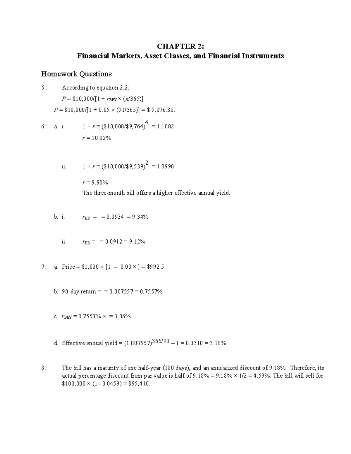 Chapter 2 - Homework - CHAPTER 2: Financial Markets, Asset Classes, and ...