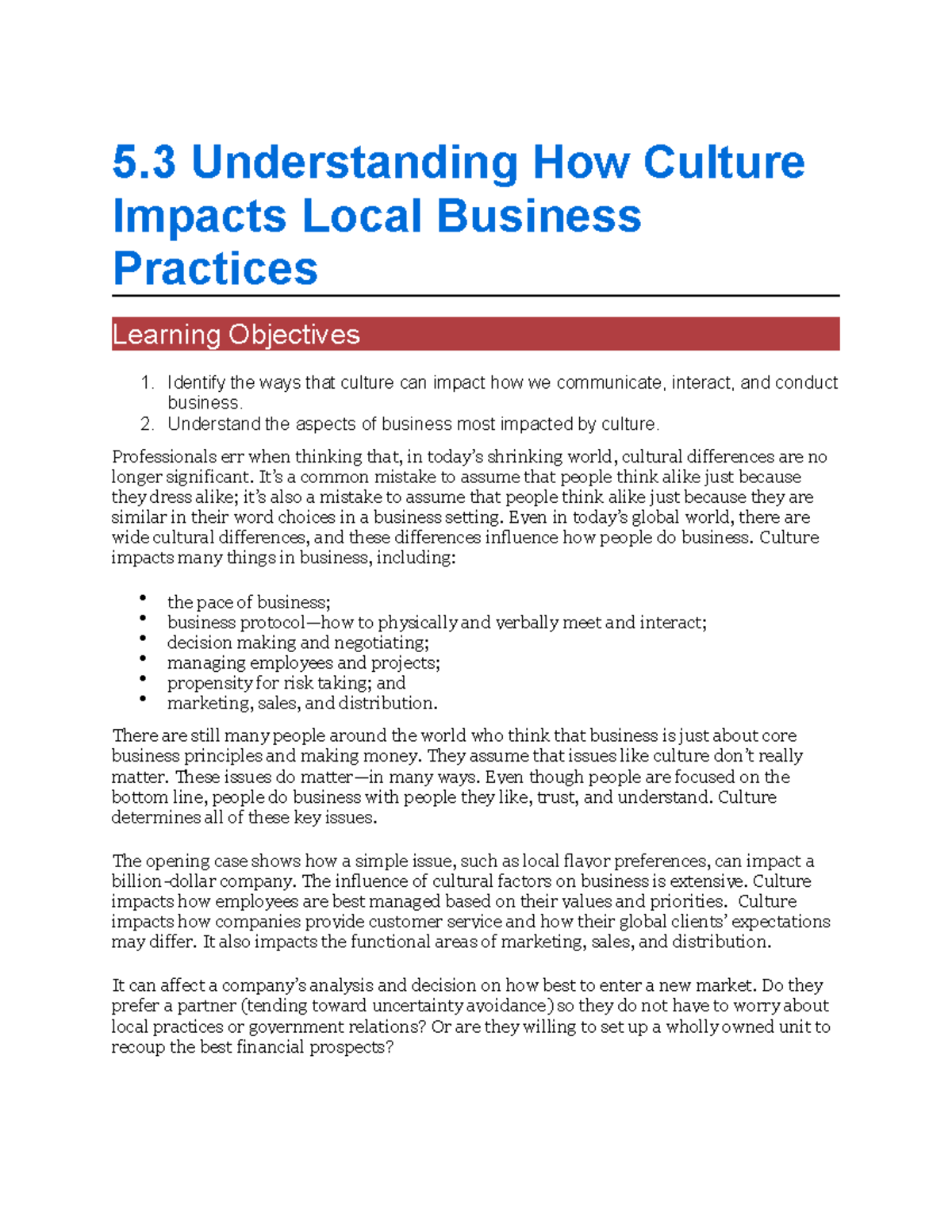 5.3 Understanding How Culture Impacts Local Business Practices - 5 ...