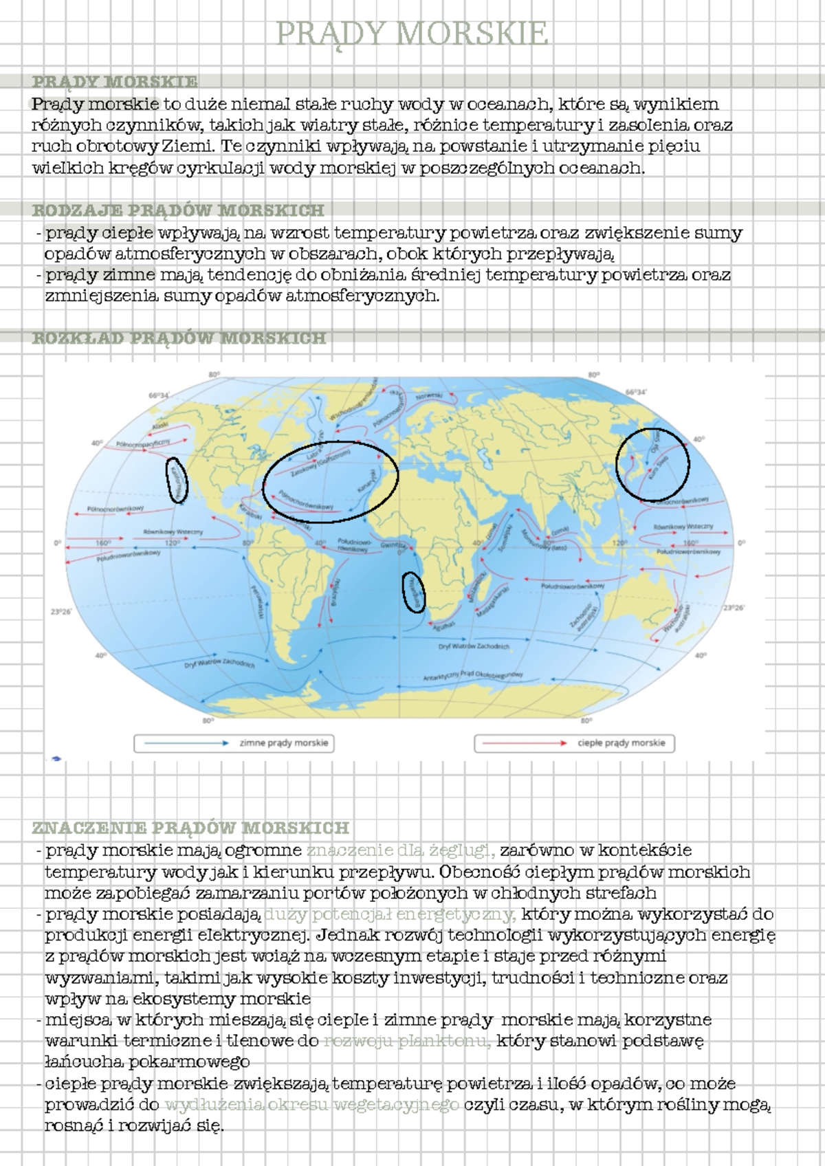 Geografia 1 Gimnazjum Sprawdzian Prądy Morskie