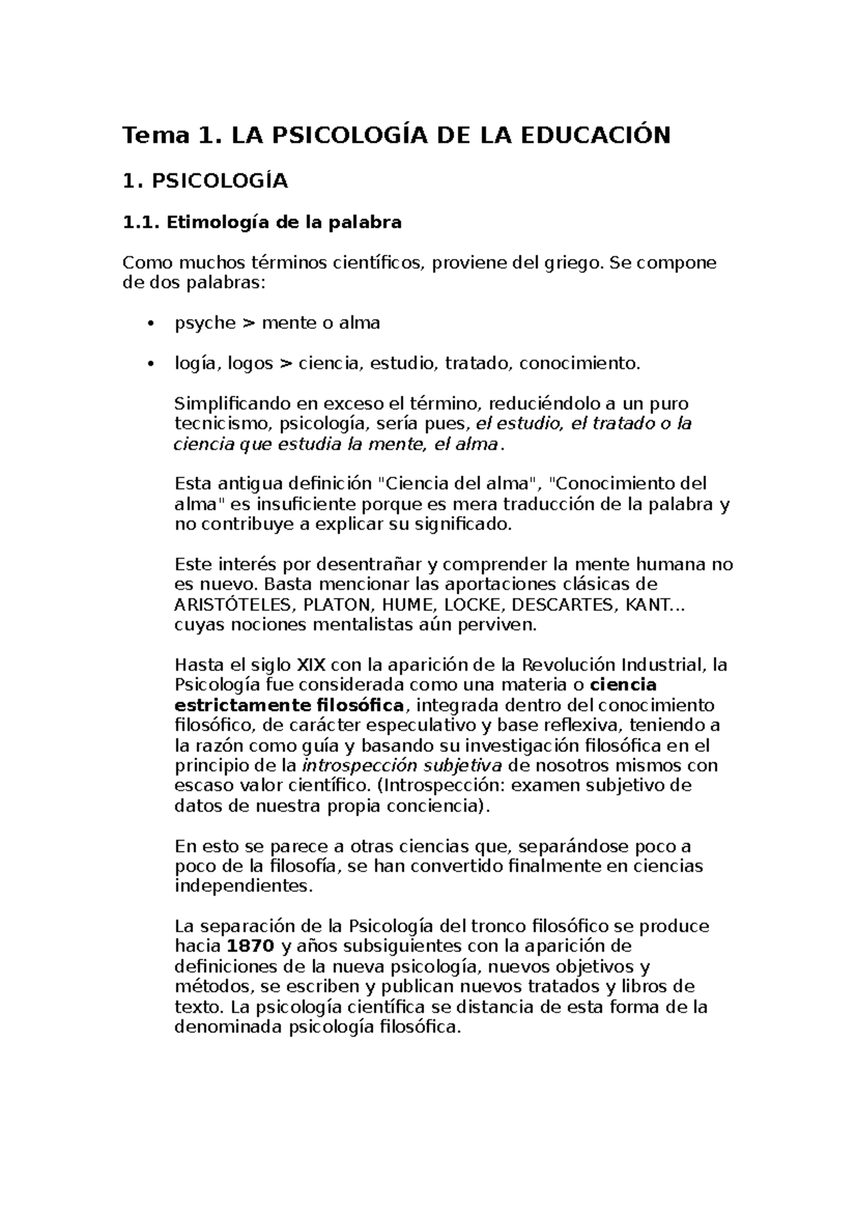 Tema 1 - Apuntes 1 - Tema 1. LA PSICOLOGÍA DE LA EDUCACIÓN 1 ...