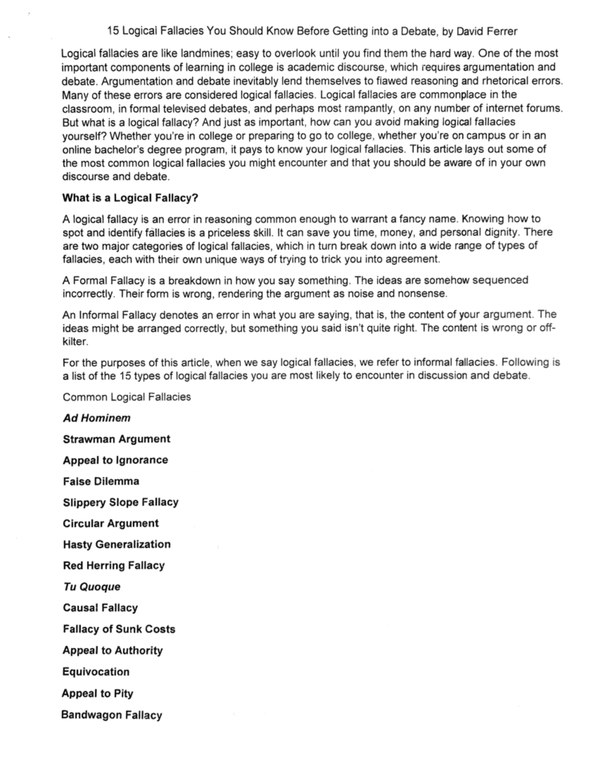 Economics Tarter 12th Grade - 15 Logical Fallacies You Should Know ...