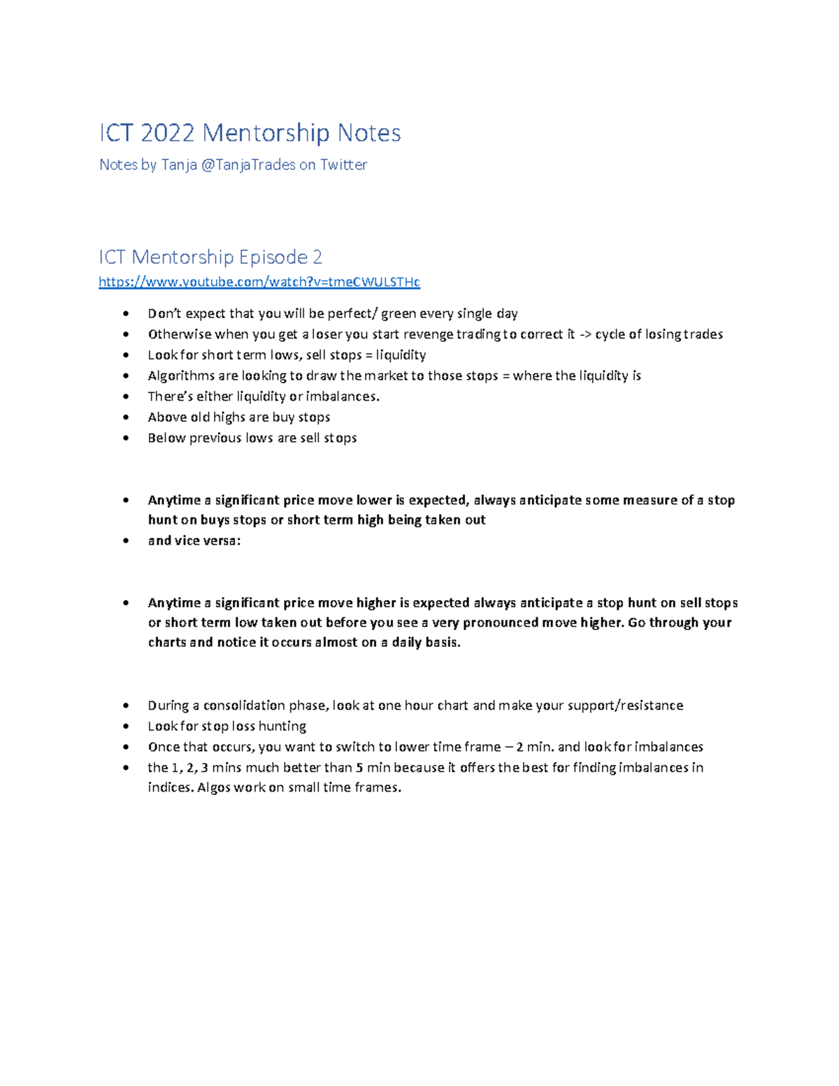 ICT Mentorship notes - Trading strategy - ICT 2022 Mentorship Notes ...