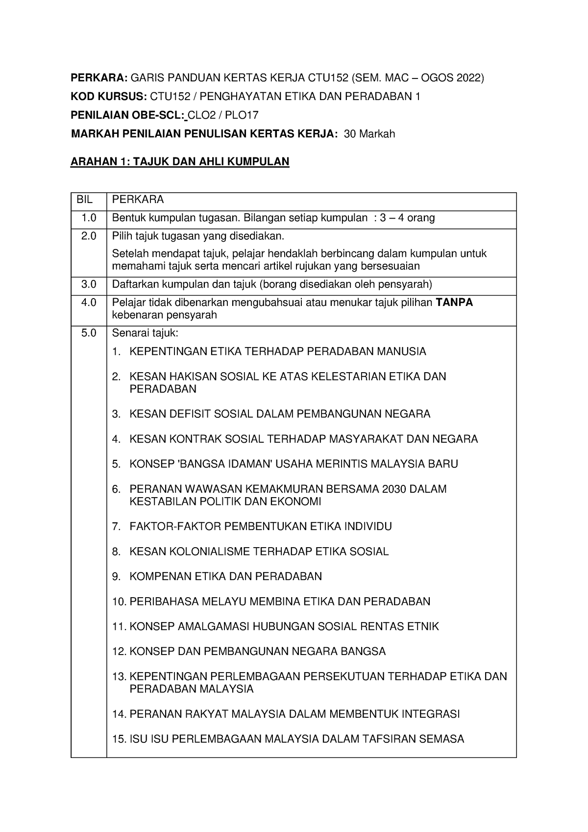 Garis Panduan Kertas Kerja CTU152 MAC 2022 - PERKARA: GARIS PANDUAN ...