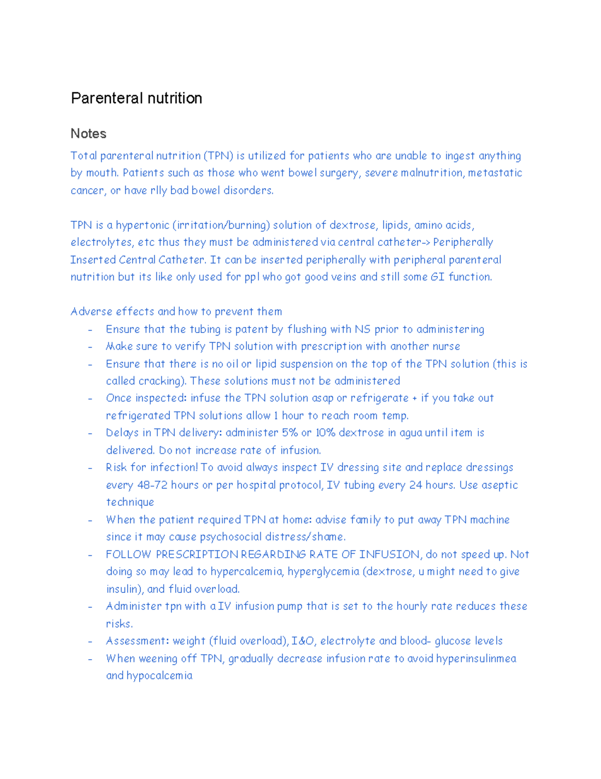 Adult health video case studies - Parenteral nutrition Notes Total ...
