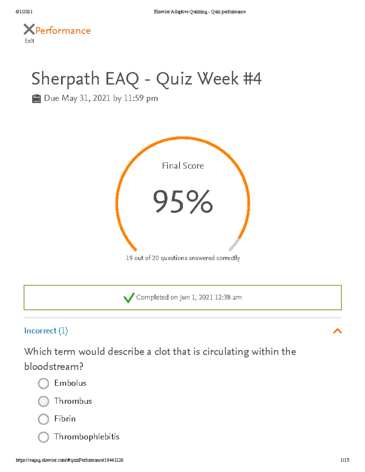Patho EAQ 4 - ####### Exit Performance Sherpath EAQ - Quiz Week Due May ...