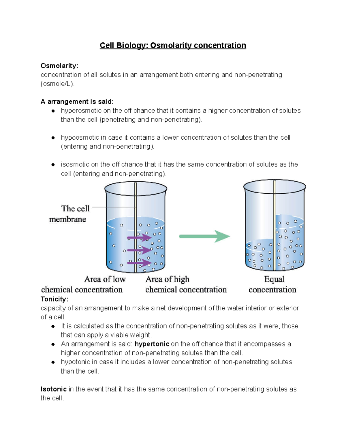 Cell Biology Osmolarity concentration Cell Biology Osmolarity