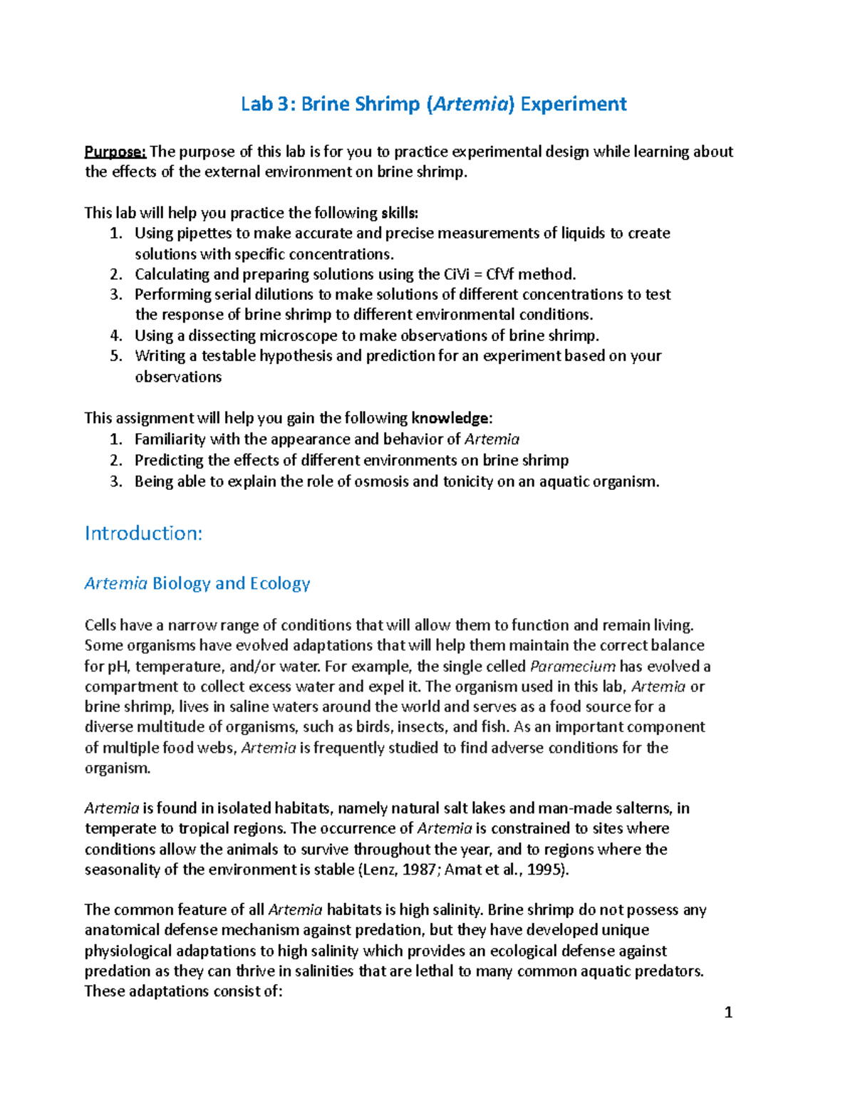 Lab 3 - Brine Shrimp 1 And 2 Fall 2023 Final - Lab 3: Brine Shrimp ...