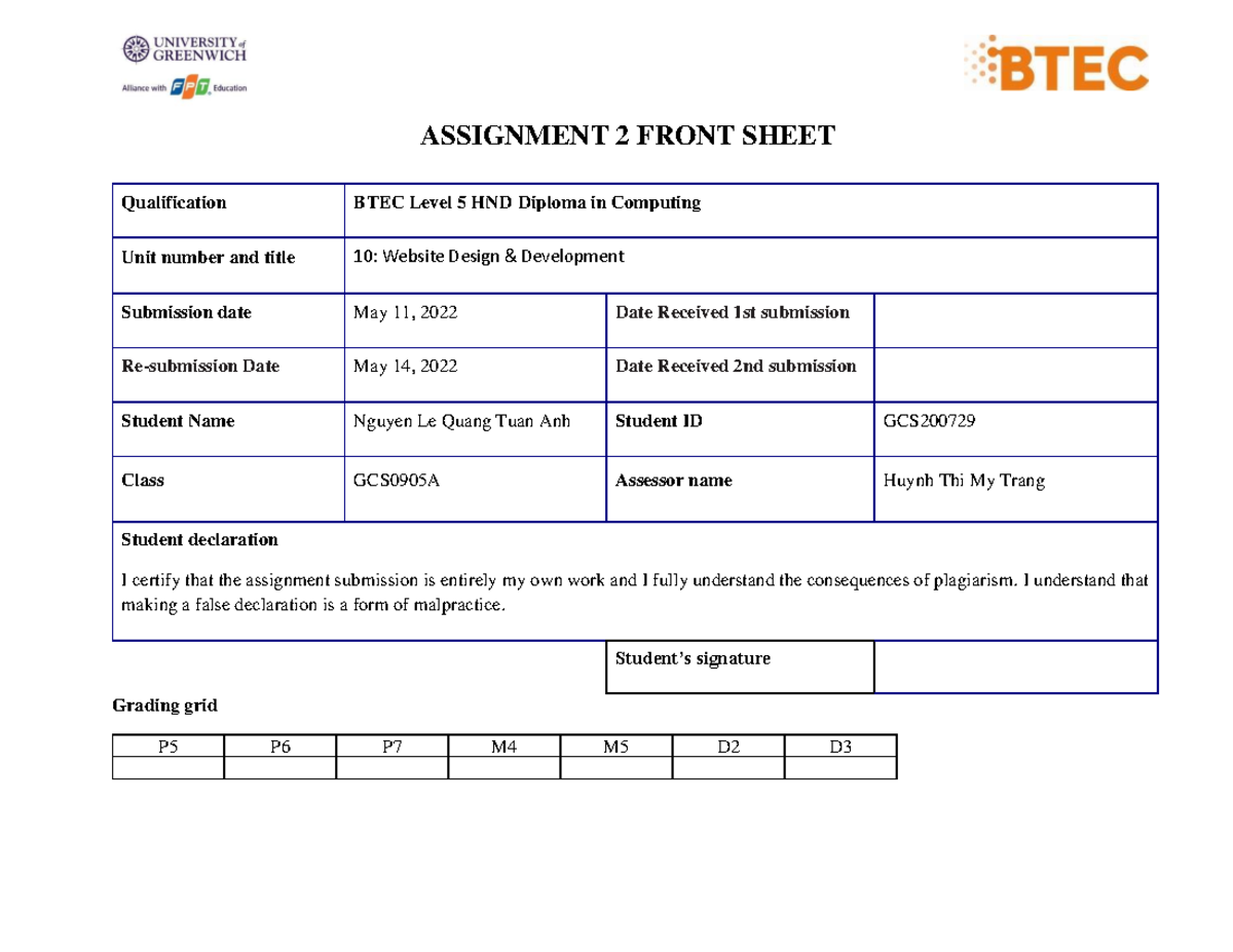 1633 GCS2007 29 Nguyen Le Quang Tuan Anh Assignment 2 - ASSIGNMENT 2 ...