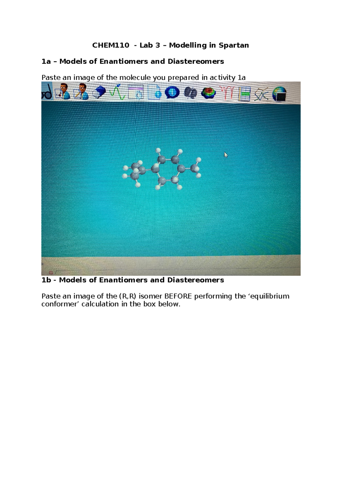 CHEM110+Lab+3+Template - CHEM110 - Lab 3 – Modelling in Spartan 1a ...