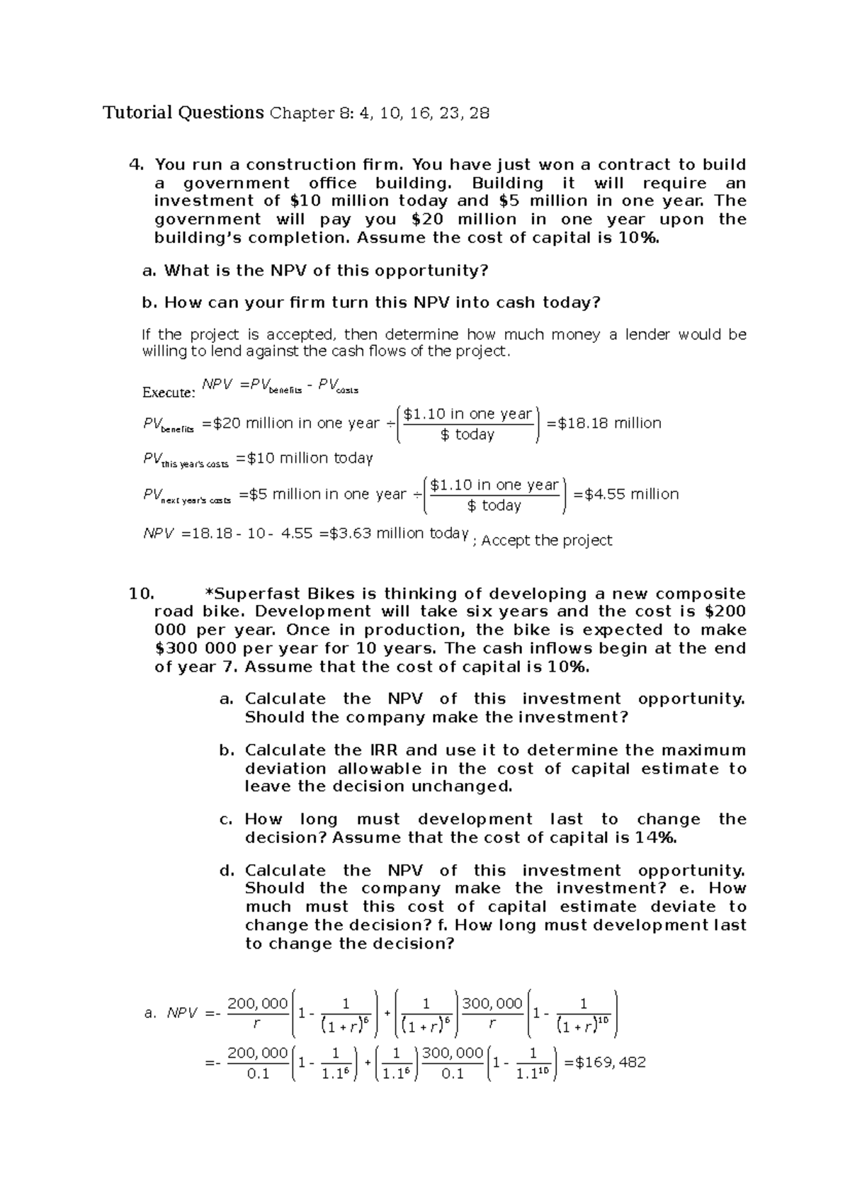 Tutorial Solutions Chap8 - Tutorial Questions Chapter 8: 4, 10, 16, 23 ...