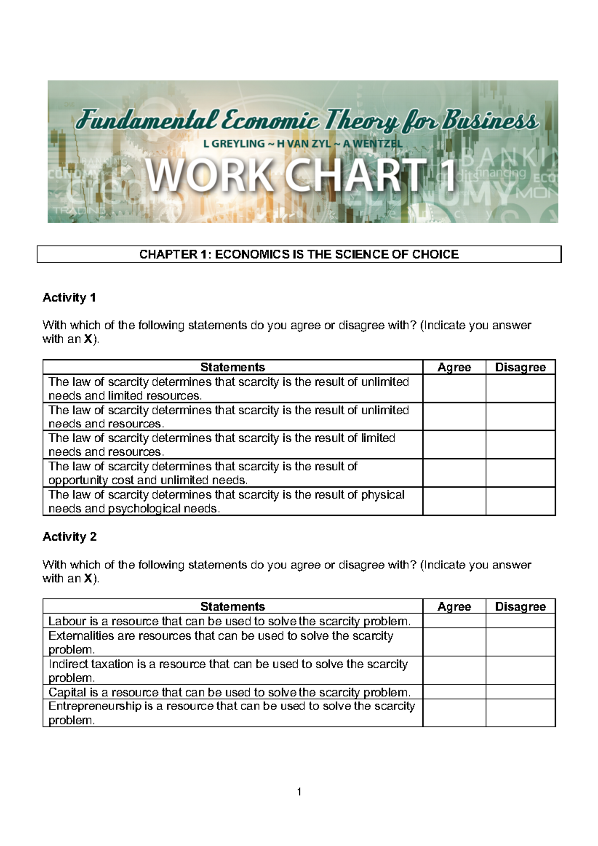 Activity work chart 1 Economics - CHAPTER 1: ECONOMICS IS THE SCIENCE ...