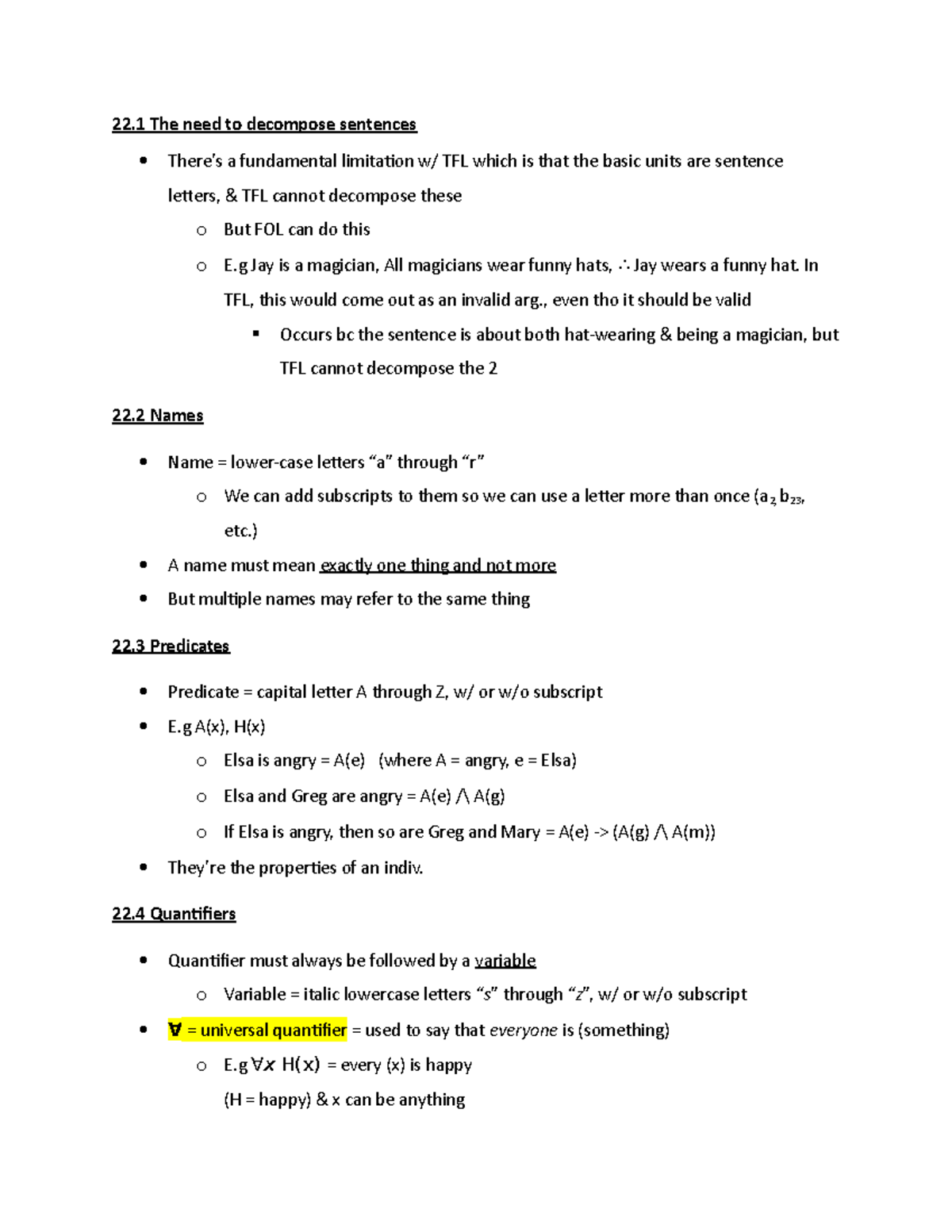 Ch.22 notes (Building blocks of FOL) - 22 The need to decompose ...