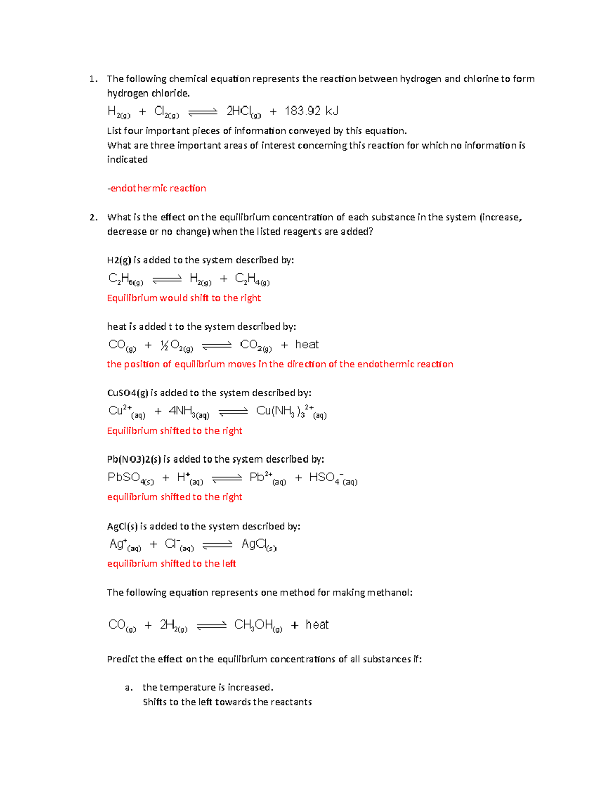 Equiibirum - this is work - The following chemical equation represents ...