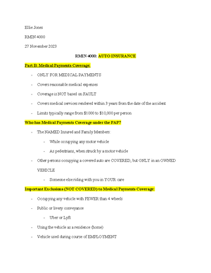 RMIN 4000 CH. 10 - Fall 2023 - Ellie Jones RMIN 4000 18 October 2023 ...