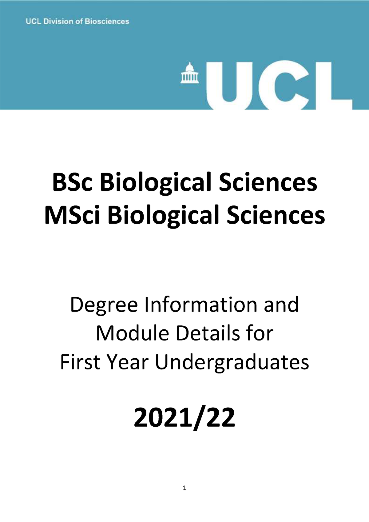 1st year handbook 2021-22 asdgbasyuidw - BSc Biological Sciences MSci ...