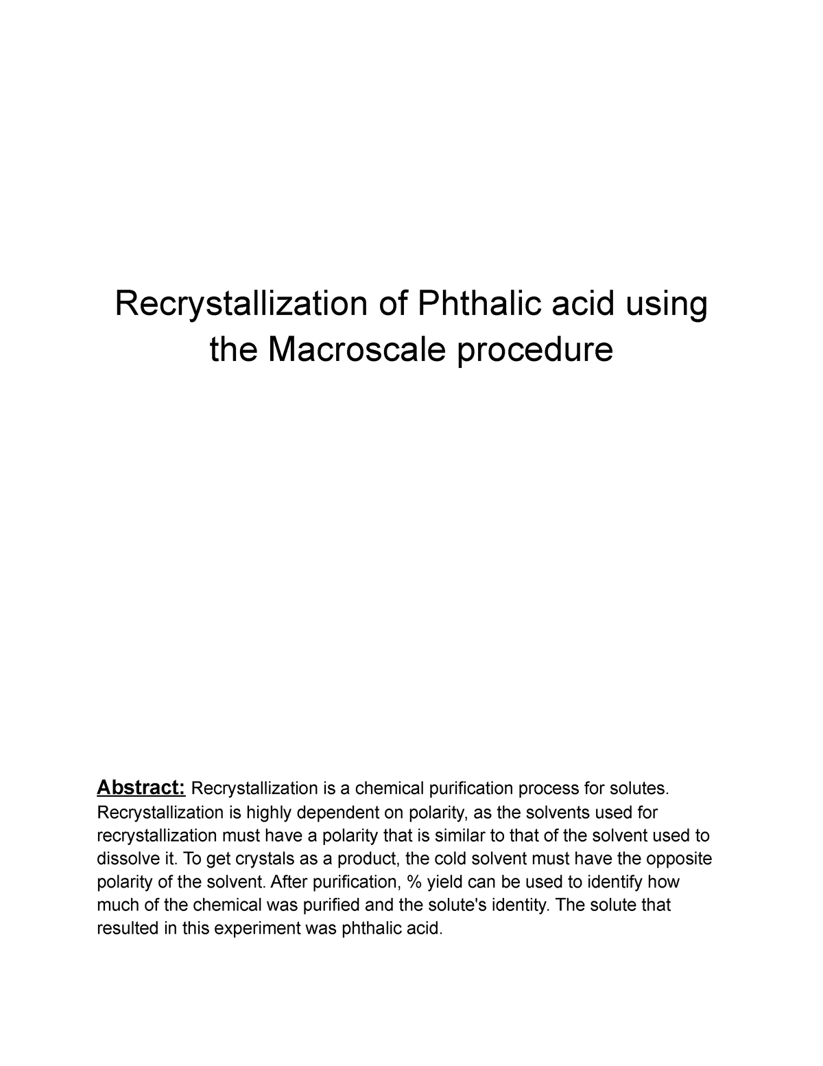 recrystallization of phthalic acid