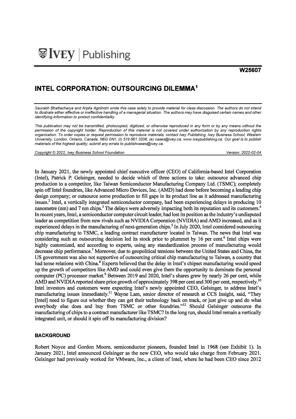 intel corporation outsourcing dilemma case study solution