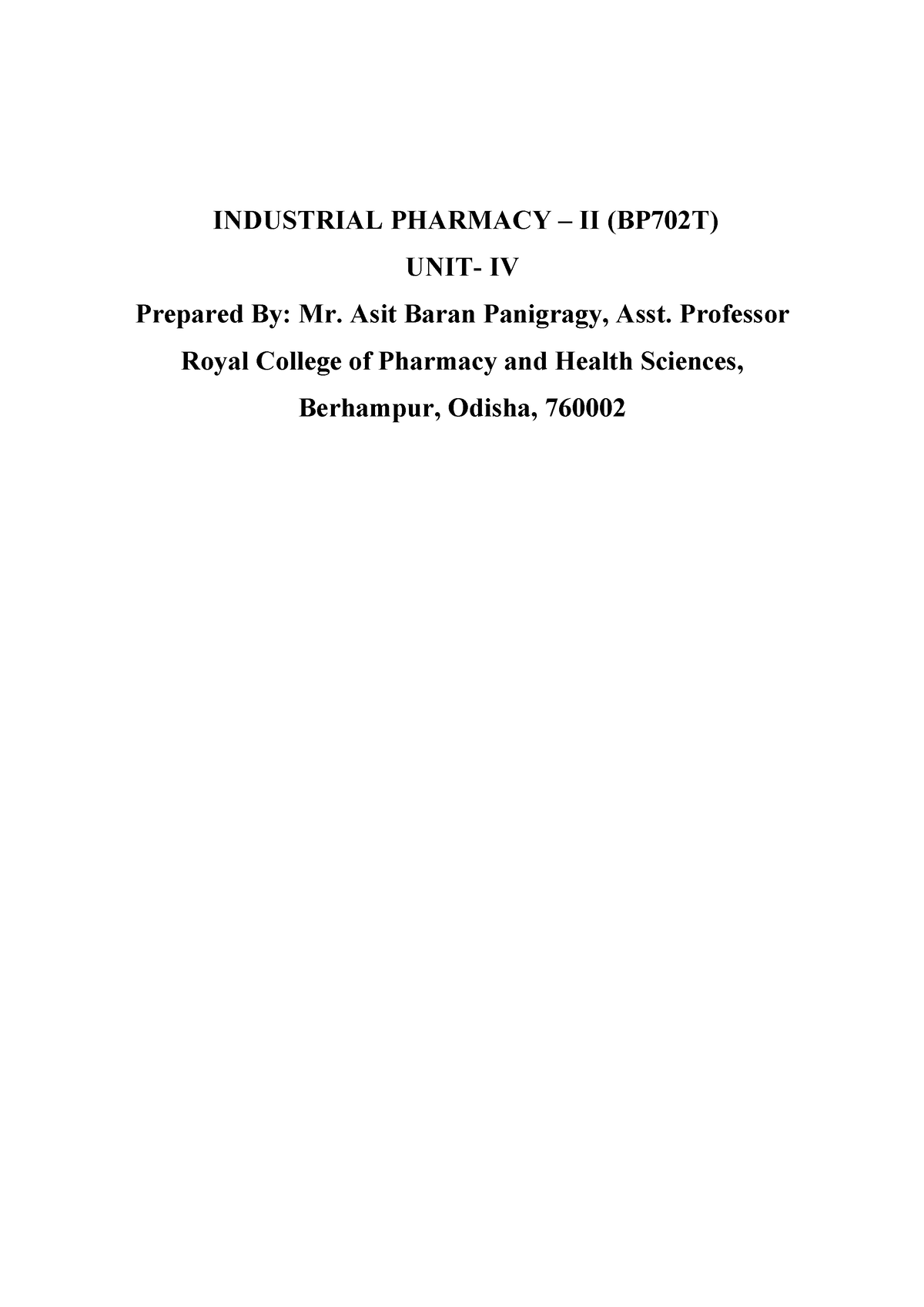 BP702T IP Unit IV- Pooja - INDUSTRIAL PHARMACY – II (BP702T) UNIT- IV ...