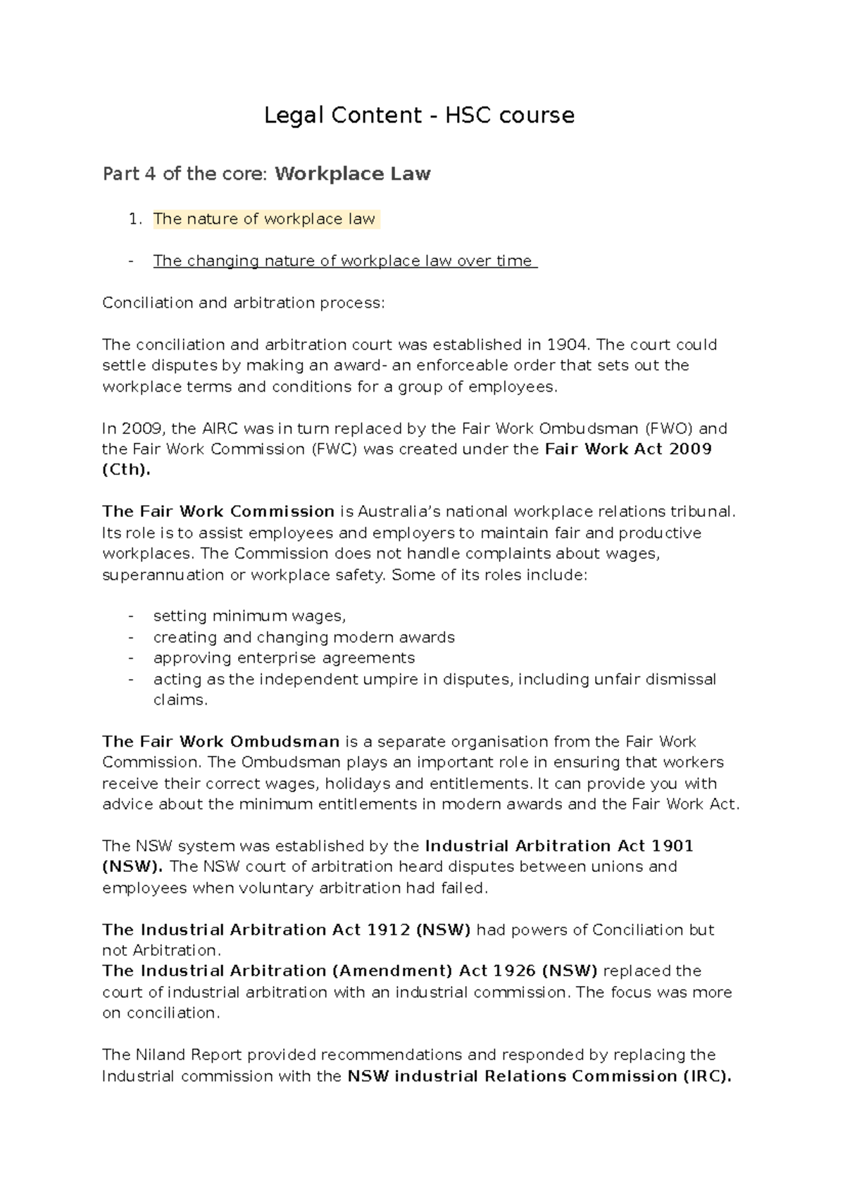 Legal content Workplace Law - Studocu