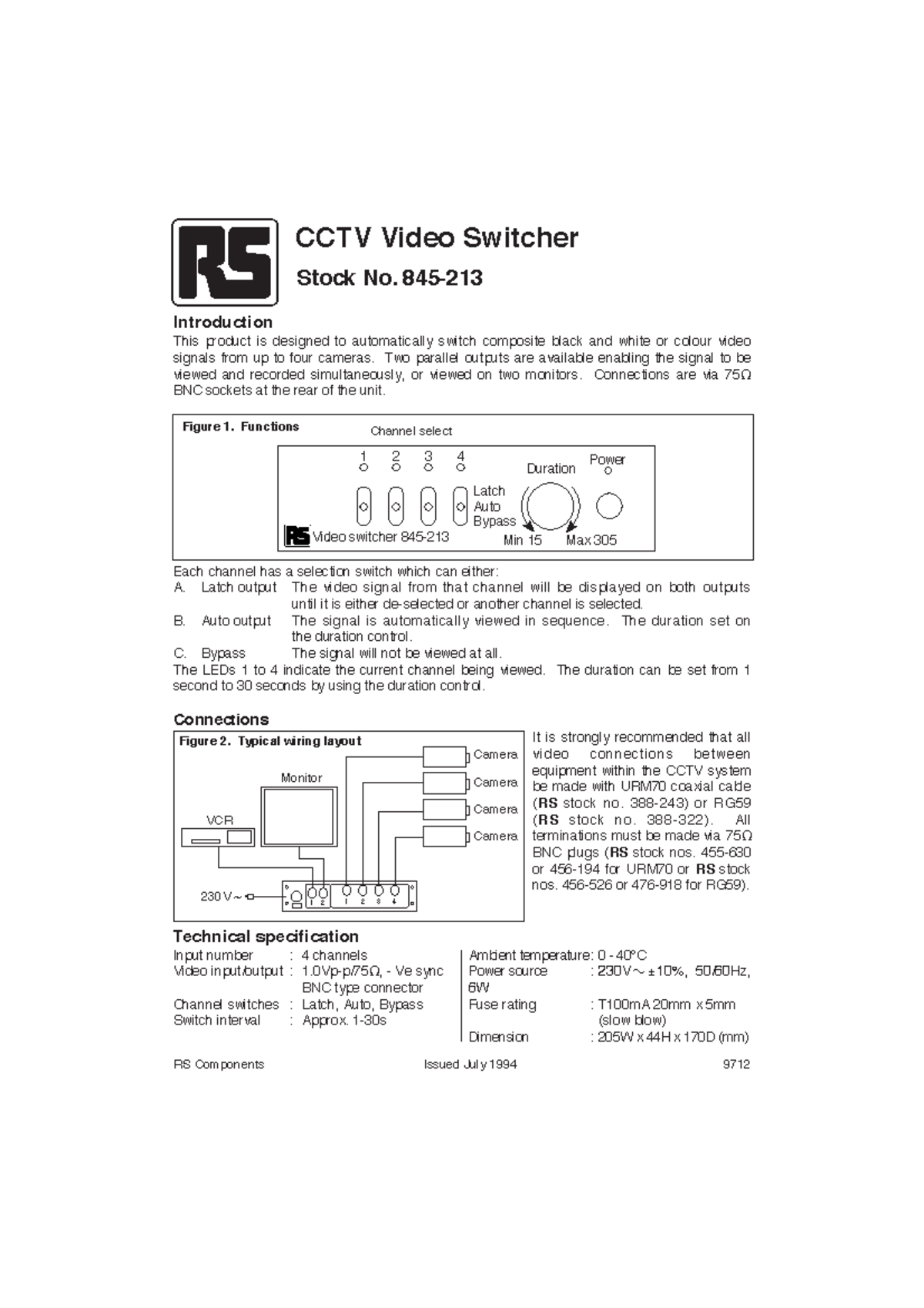 Types of CCTV Cameras Switcher CCTV Video Switcher Stock No. 845