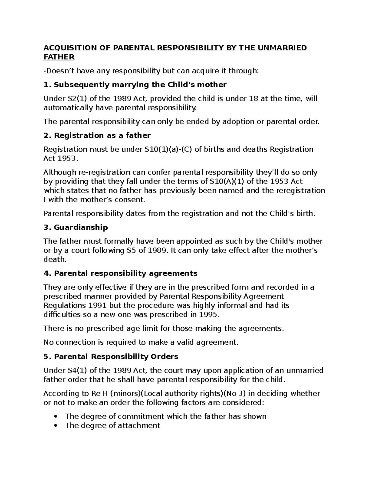 Acquisition of parental responsibility by an unmarried father ...