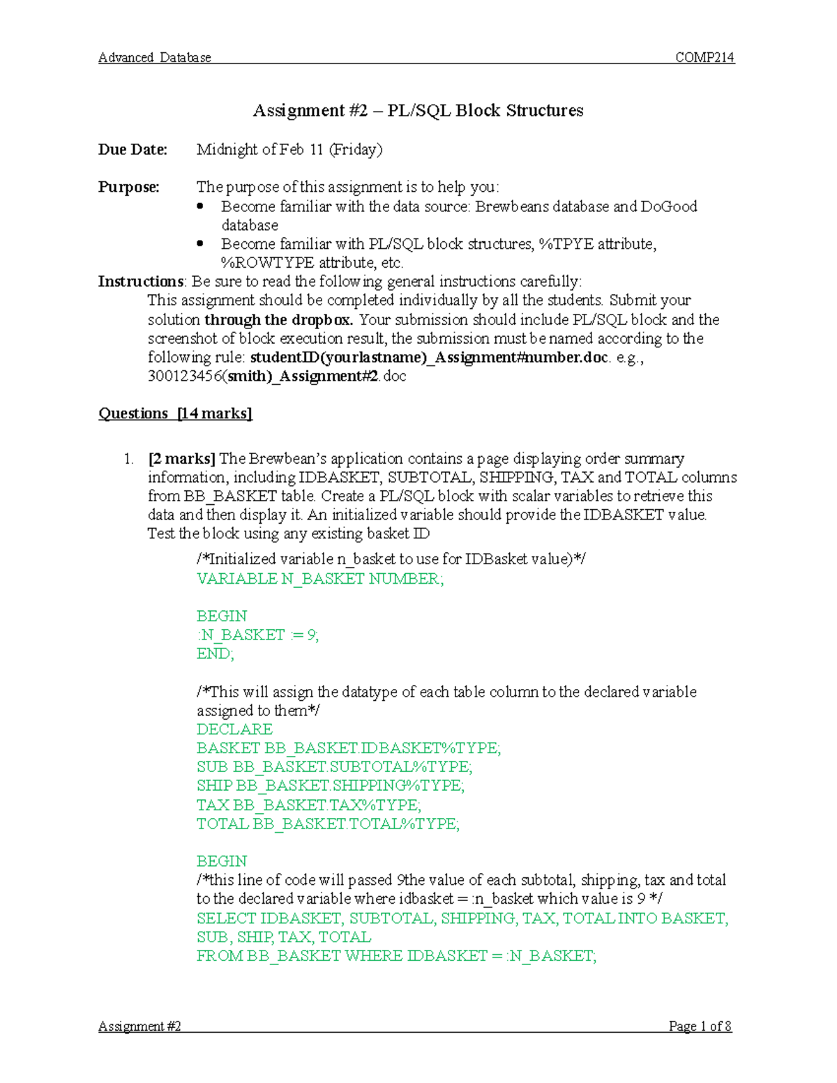 301225121(mabborang) Assignment#2 - Assignment #2 – PL/SQL Block ...