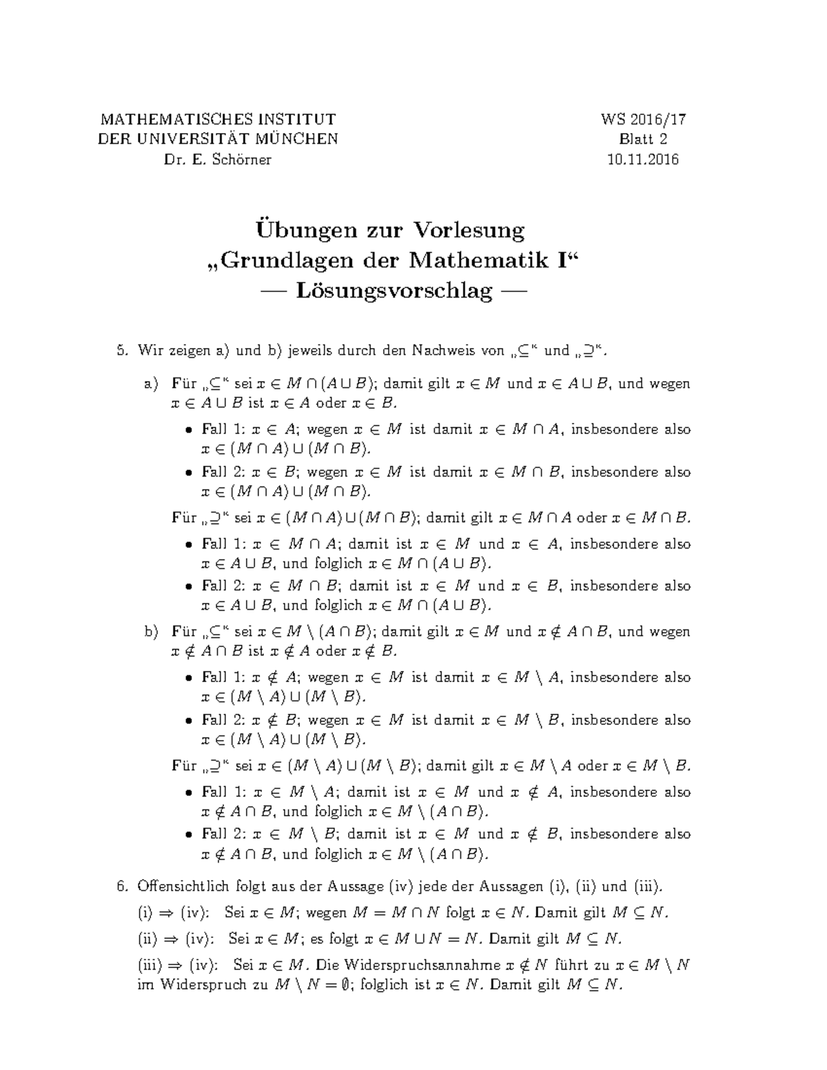 Grundlagen Übung 2L - Wintersemester - MATHEMATISCHES INSTITUT ...