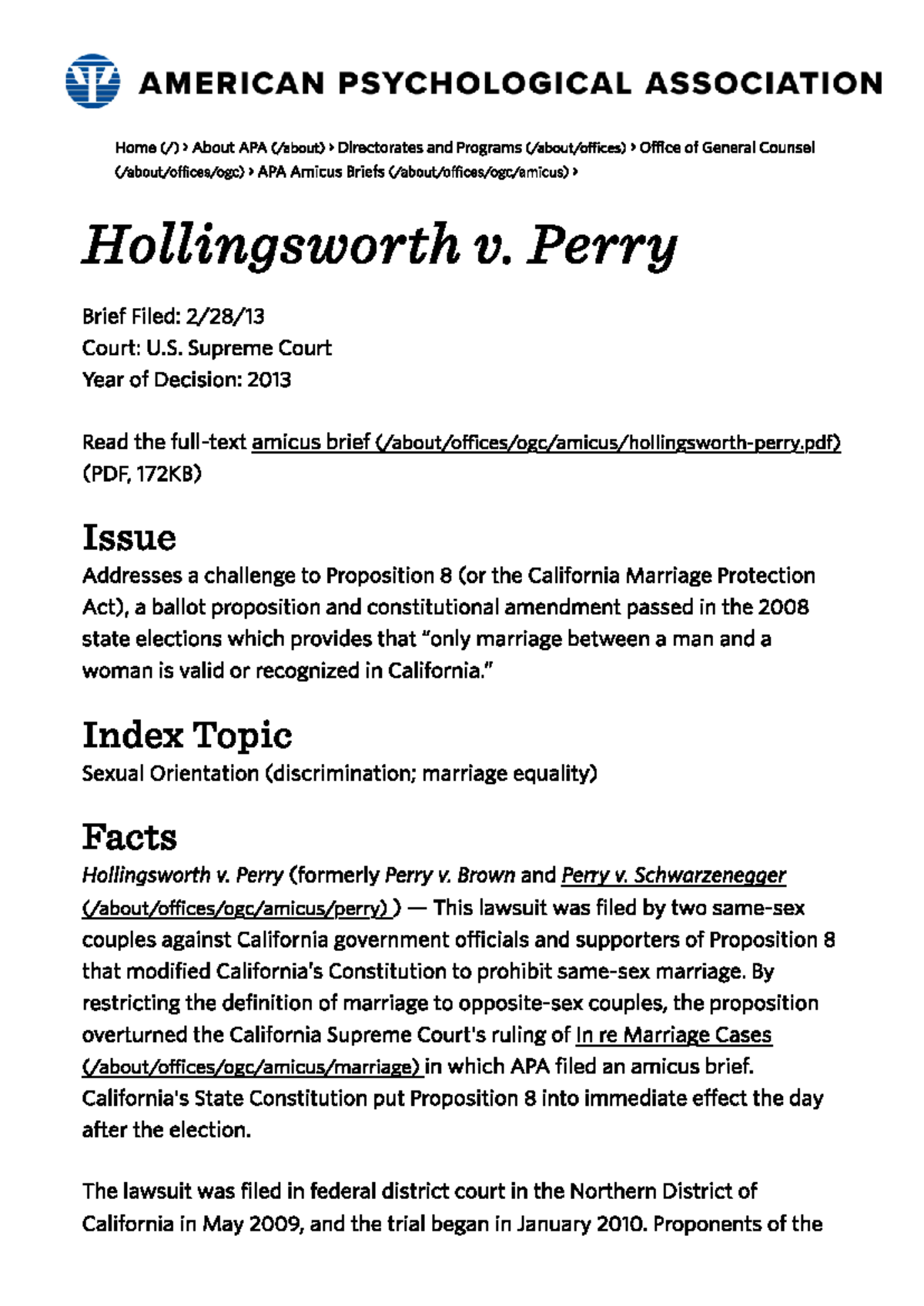 APA (2013 ). Hollingsworth v. Perry. Amicus brief k.kj blaw 2024