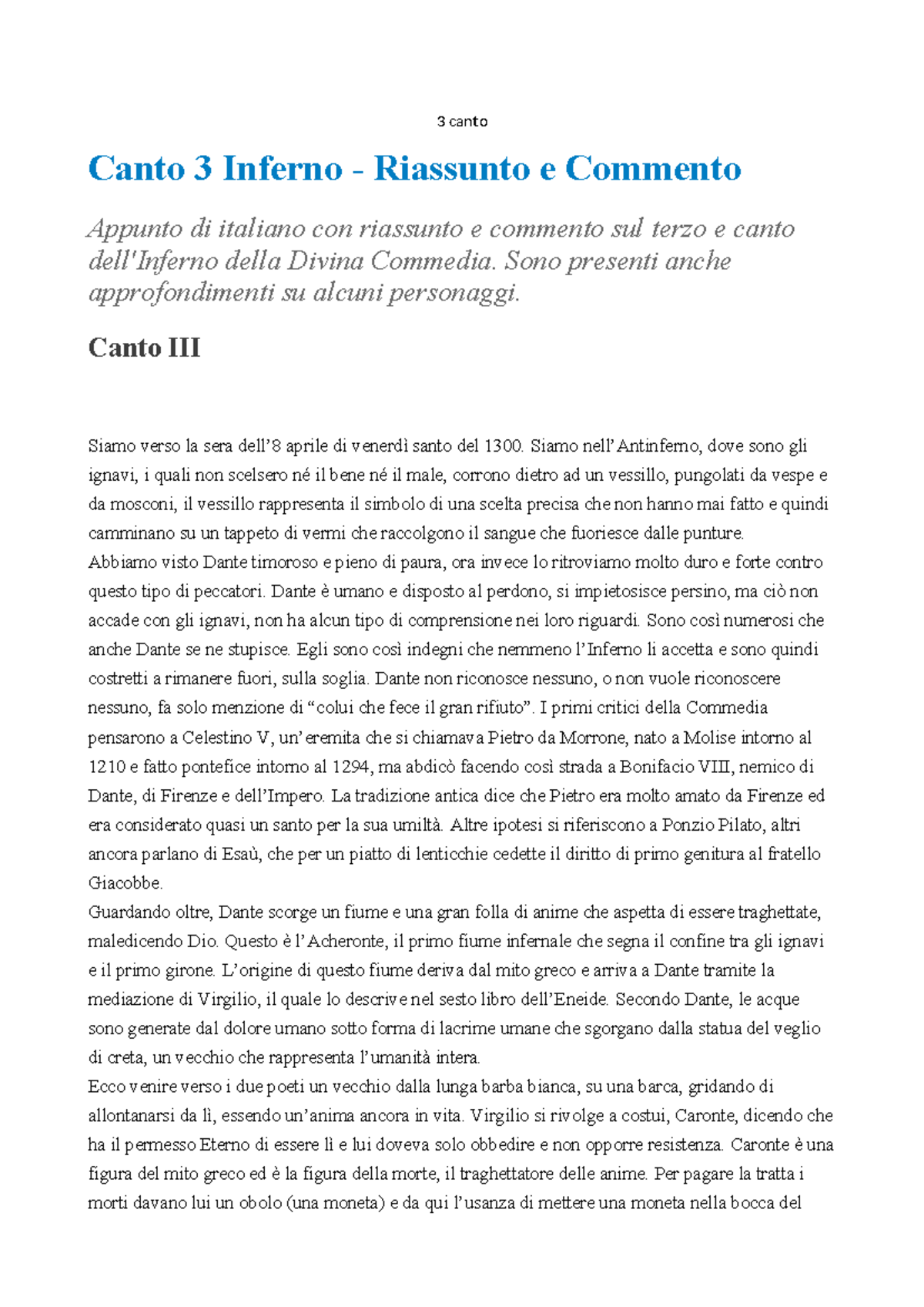 3 canto - RIASSUNTI DIVINA COMMEDIA - 3 canto Canto 3 Inferno ...