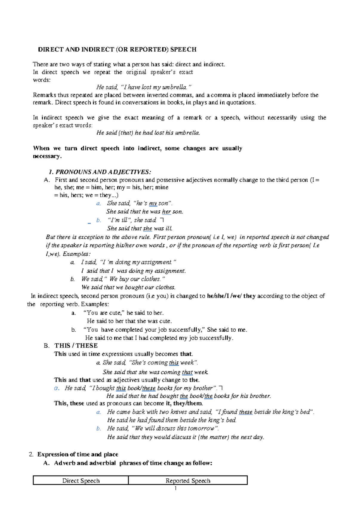 Reported-speech for students - DIRECT AND INDIRECT (OR REPORTED) SPEECH ...