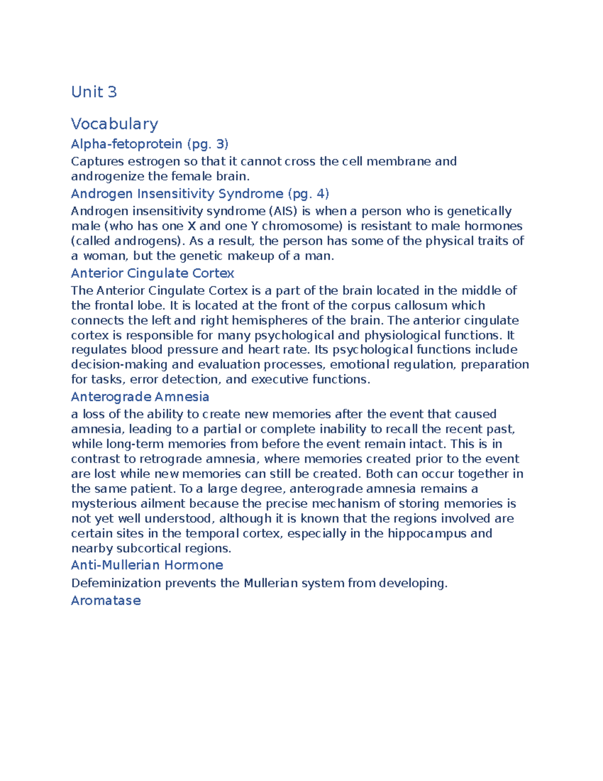 B And B Section 3 Review - Unit 3 Vocabulary Alpha-fetoprotein (pg. 3 ...