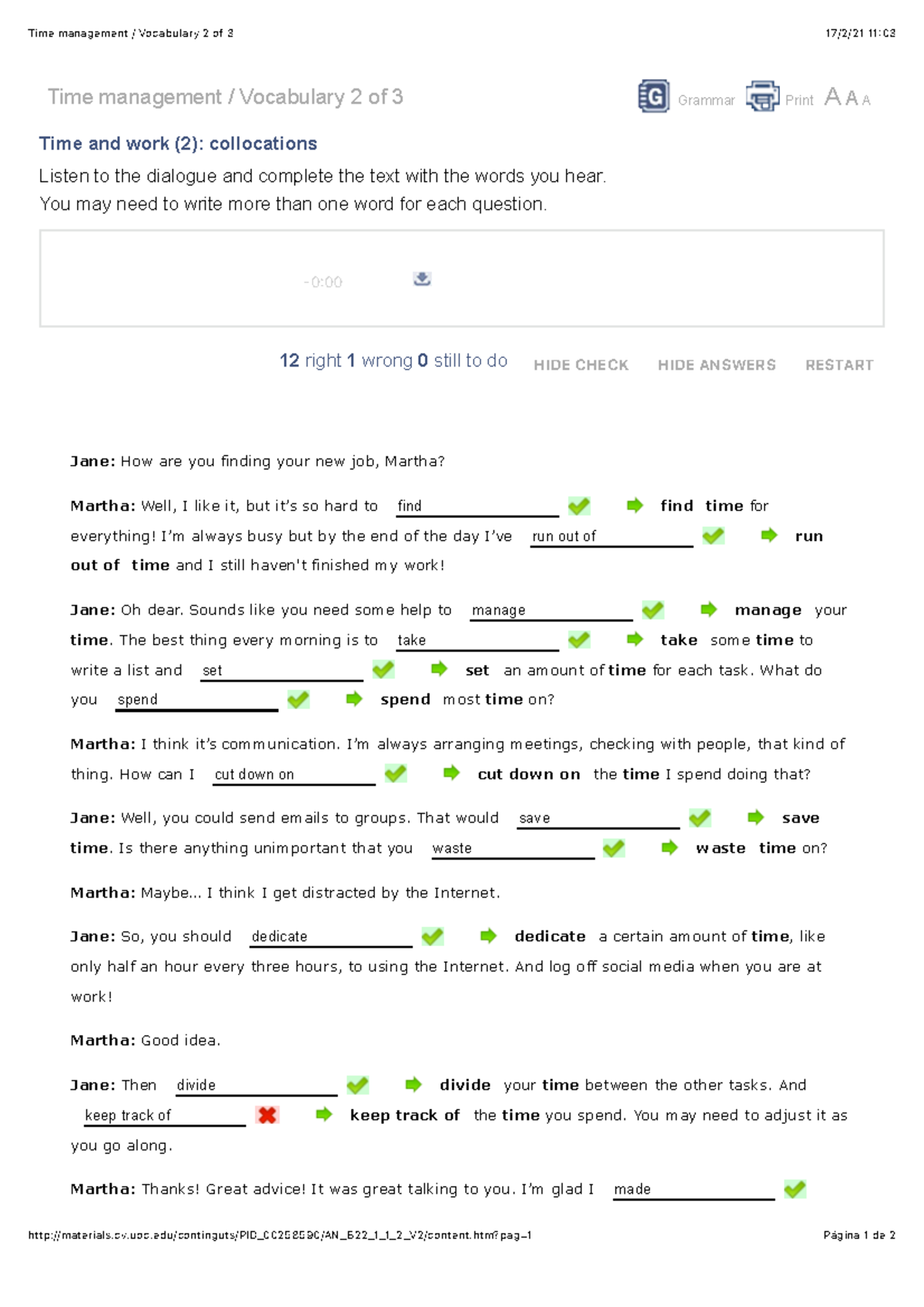Time management Vocabulary 2 of 3 Time management / Vocabulary 2 of