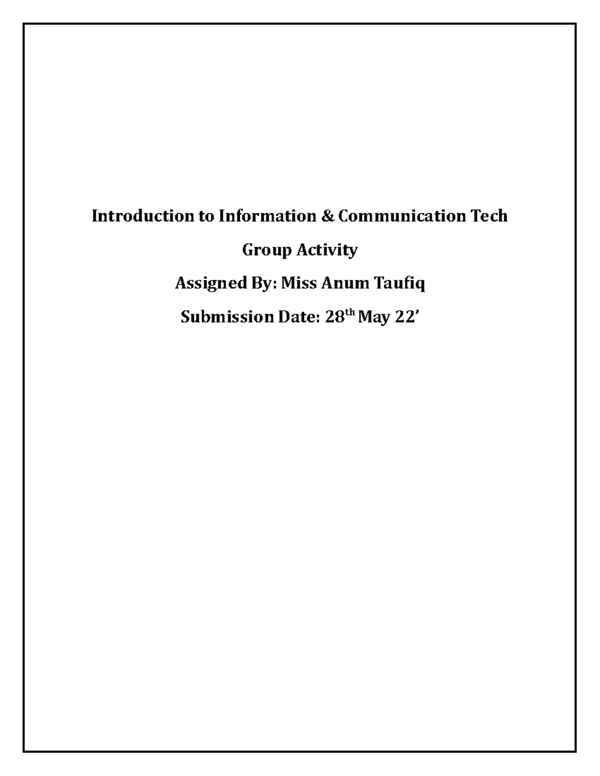 ICT activity - ICT course assignment - Introduction to Information ...