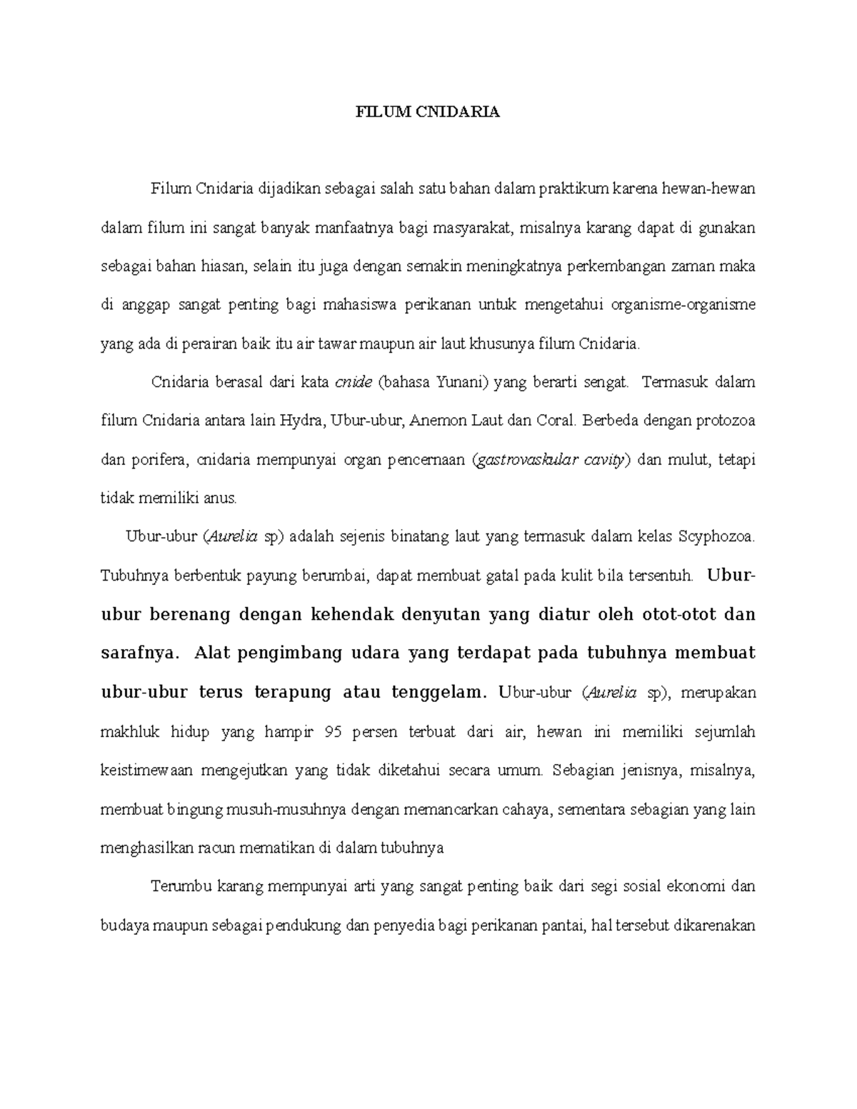 Paper Filum Cnidaria Grade B P2k6782 Undip Studocu