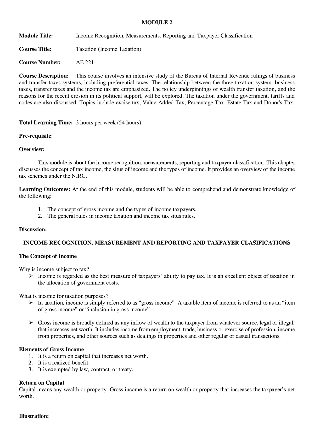 Module 2 BUS TAX - Lecture Notes 1 - MODULE 2 Module Title: Income ...