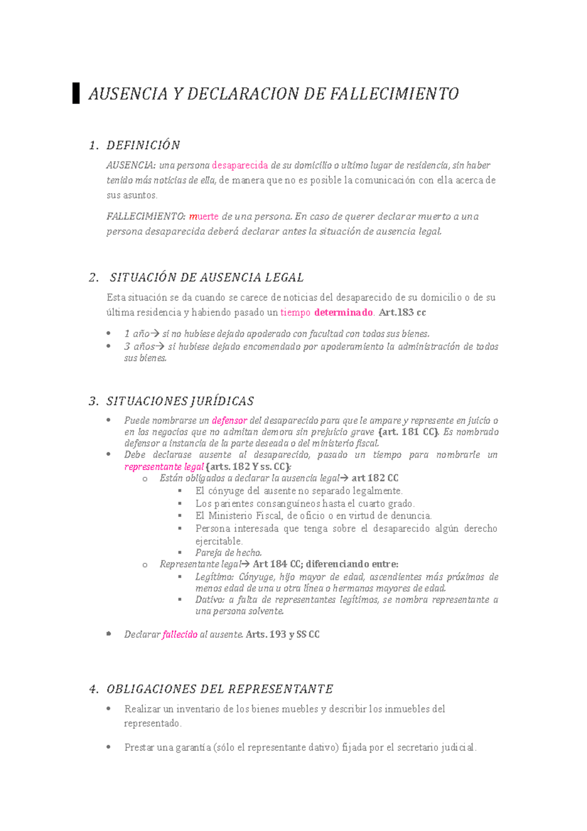 Esquema Muerte Y Fallecimiento - AUSENCIA Y DECLARACION DE ...