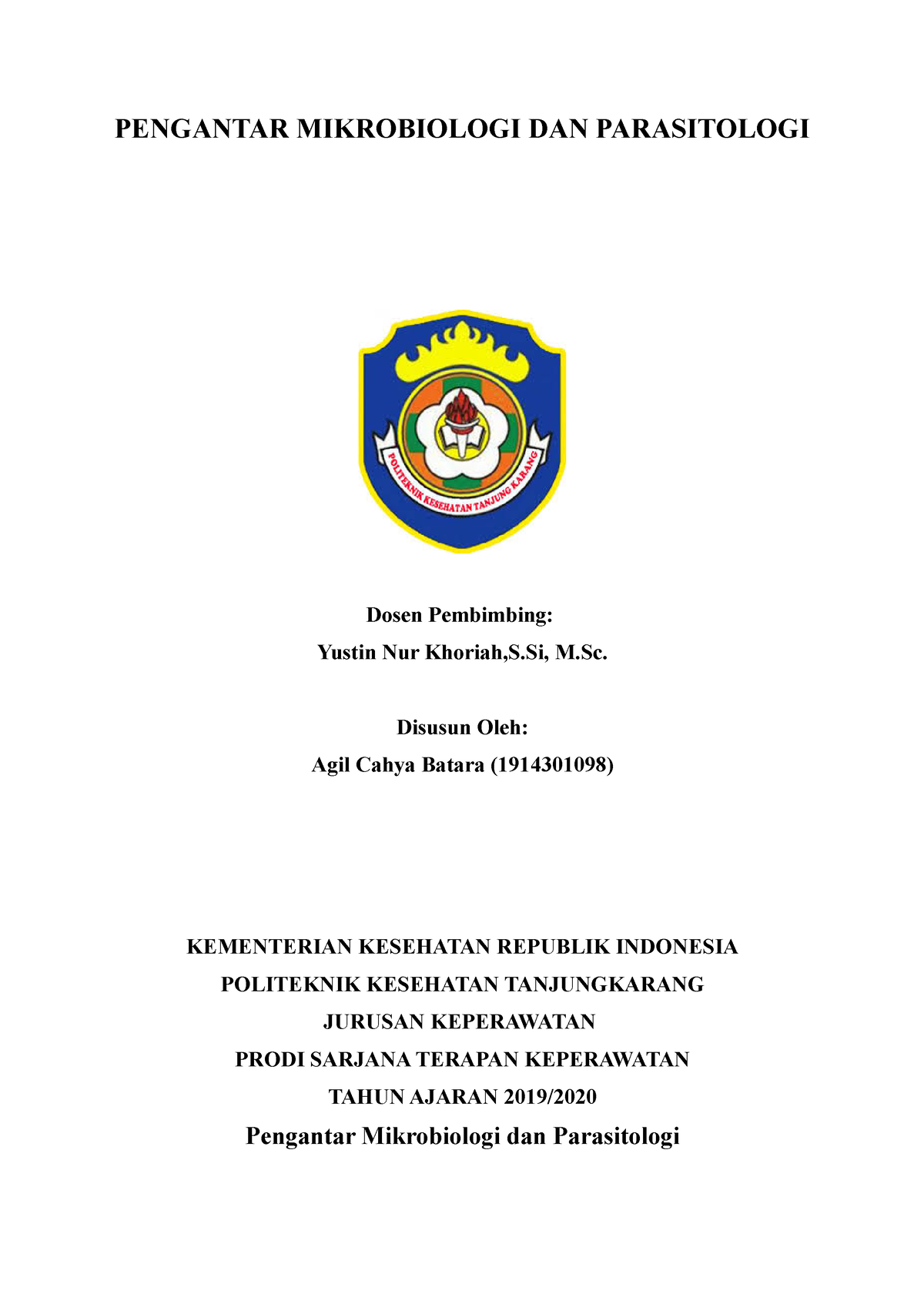 Pengantar Mikrobiologi Dan Parasitologi (Agil Cahya Batara 1914301098 ...